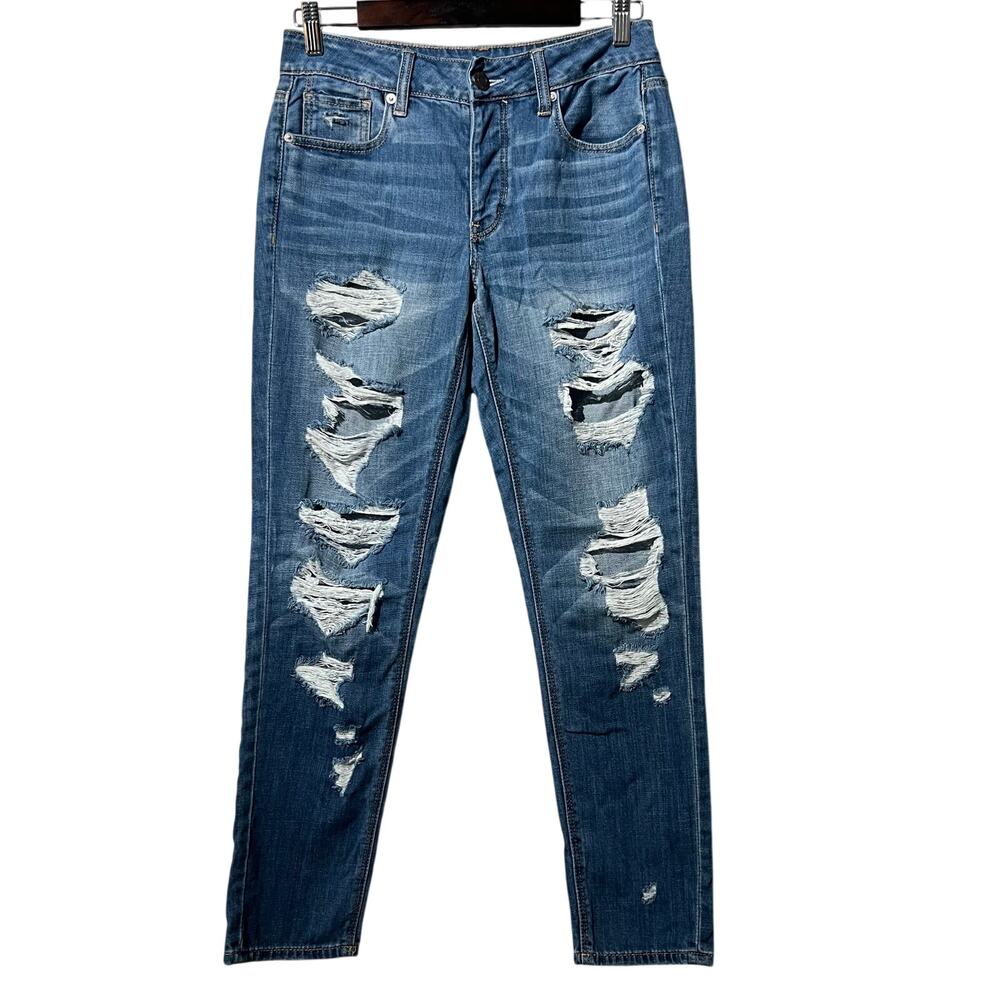 American Eagle Jeans Women's Size 4 Blue Tomgirl Button Fly Distressed Denim